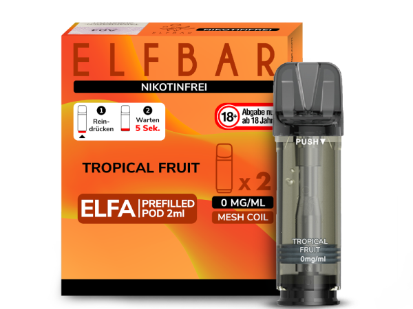 Elfbar - Elfa Pod Tropical Fruit 0 mg/ml (2 Stück pro Packung)
